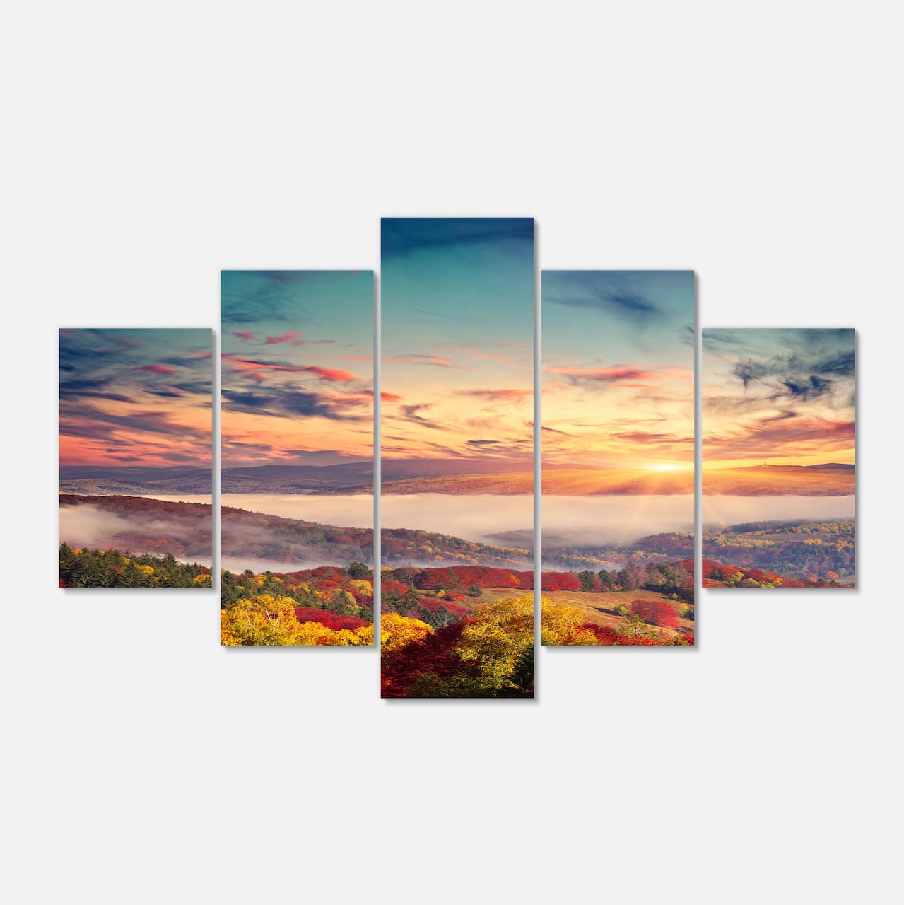 Designart - Colorful Sunset in Foggy Mountains - Large Landscape Canvas Art Print